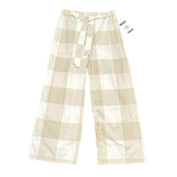 NWT Isadora Womens M Wide Leg Pull On Pants Beige White Checkered Tie Waist - Picture 15 of 15